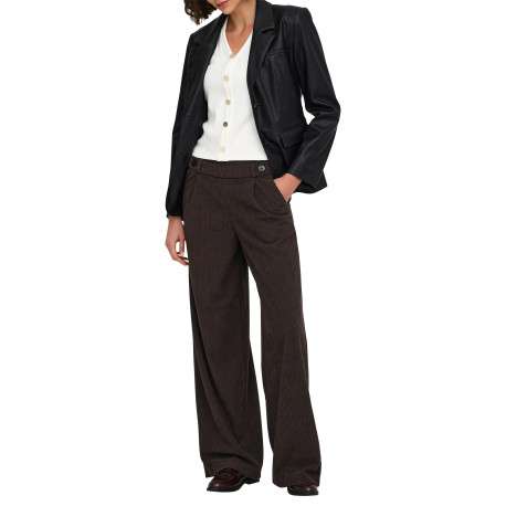 Pantalon marron uni avec une coupe flare et une taille élastiquée - Image 4
