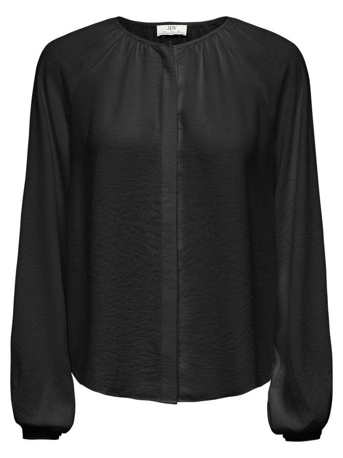 Chemisier noir uni avec une coupe fluide et des manches longues