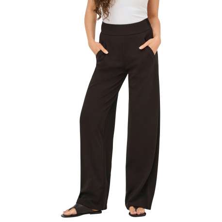 Pantalon chino chocolat uni avec une coupe droite et une taille élastiquée - Image 5