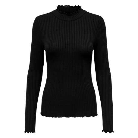 T-shirt noir uni avec une coupe moulante et un col montant