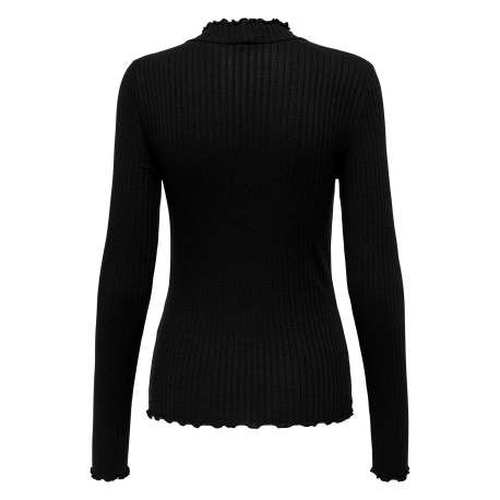 T-shirt noir uni avec une coupe moulante et un col montant - Image 2