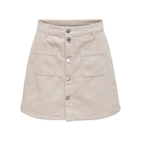 Jupe courte en coton beige unie avec une coupe trapèze et des boutons