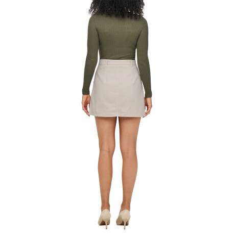 Jupe courte en coton beige unie avec une coupe trapèze et des boutons - Image 4