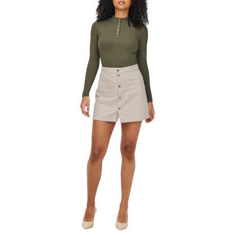 Jupe courte en coton beige unie avec une coupe trapèze et des boutons - Image 5
