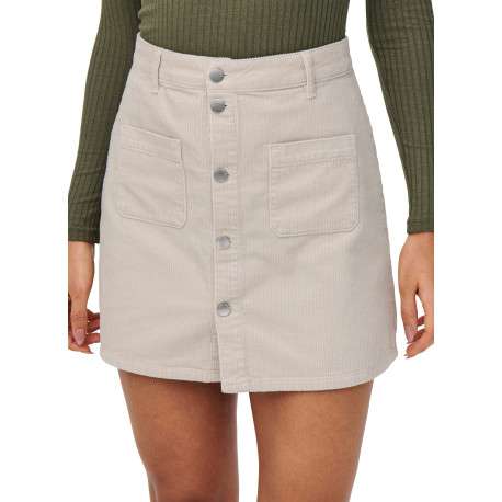 Jupe courte en coton beige unie avec une coupe trapèze et des boutons - Image 6