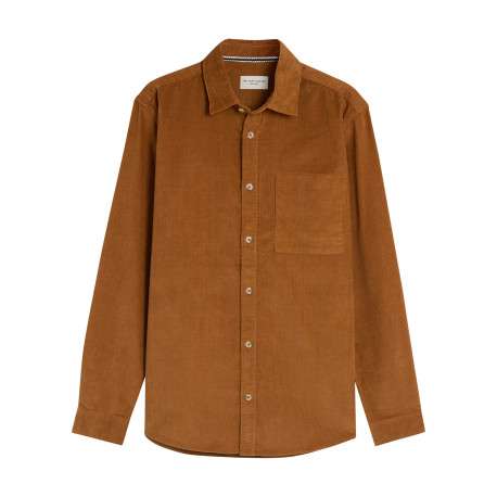 Surchemise en coton camel à coupe droite pourvue d'un col à revers