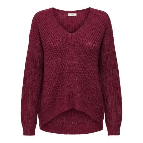 Pull bordeaux uni avec une coupe droite col et des manches longues
