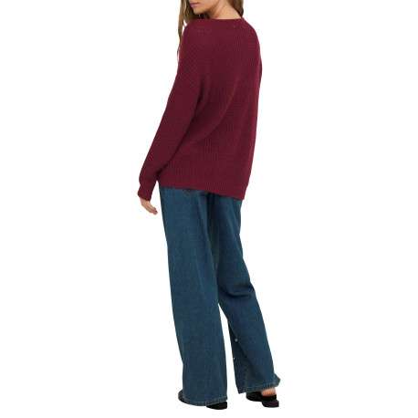 Pull bordeaux uni avec une coupe droite col et des manches longues - Image 4
