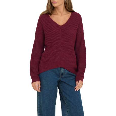 Pull bordeaux uni avec une coupe droite col et des manches longues - Image 5