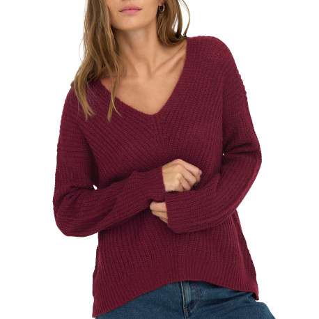 Pull bordeaux uni avec une coupe droite col et des manches longues - Image 6