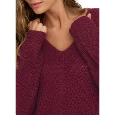 Pull bordeaux uni avec une coupe droite col et des manches longues - Image 7