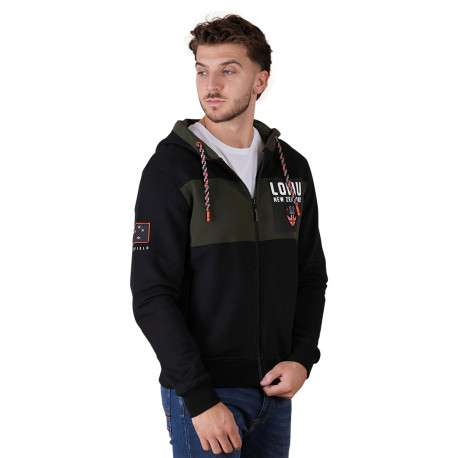 Sweat en coton biologique mélangé noir à imprimé avec une coupe droite