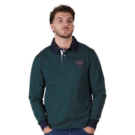 Polo en coton vert à imprimé avec une coupe droite et un col à revers