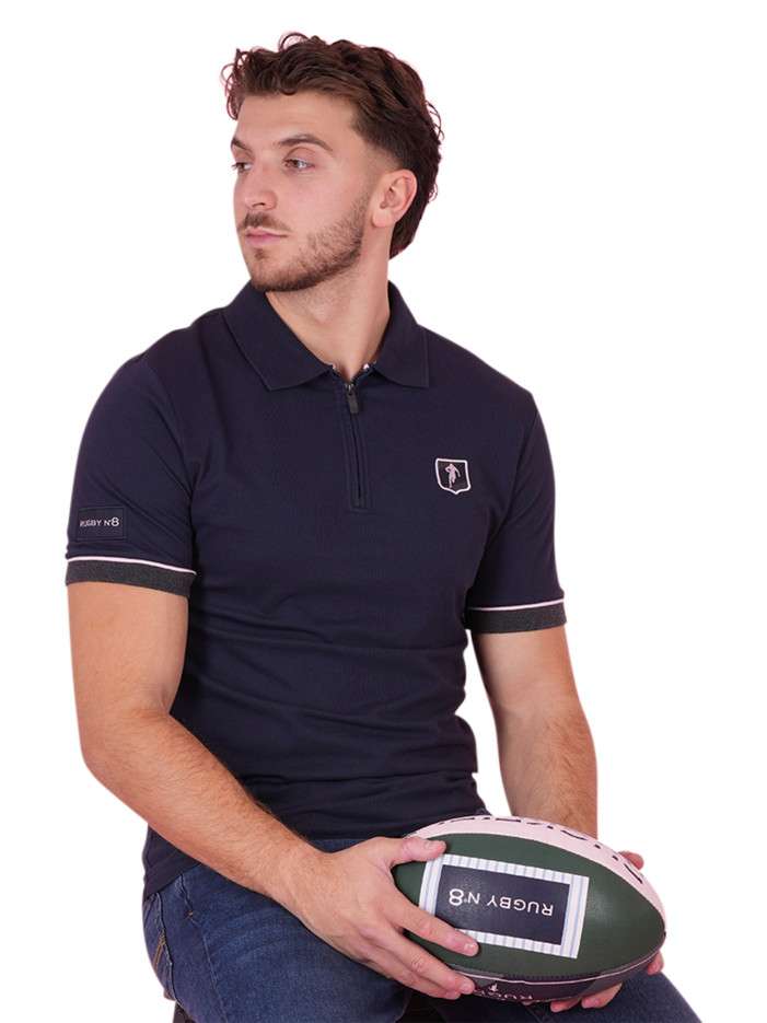 Polo en coton marine à...