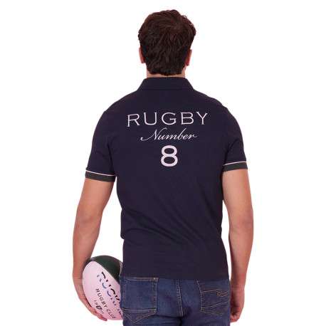 Polo en coton marine à imprimé avec une coupe droite et un col à revers zippé - Image 2