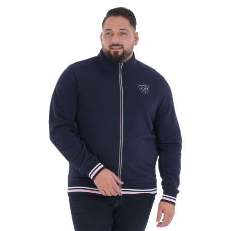 Sweat zippé en coton biologique mélangé marine uni avec une coupe droite