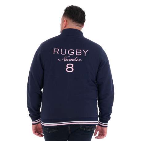 Sweat zippé en coton biologique mélangé marine uni avec une coupe droite - Image 2