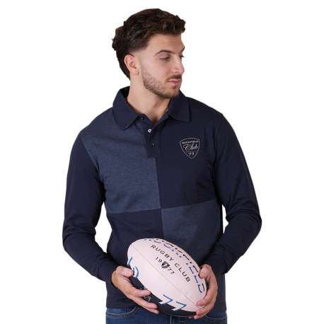 Polo en coton marine à motifs avec une coupe droite et un col à revers