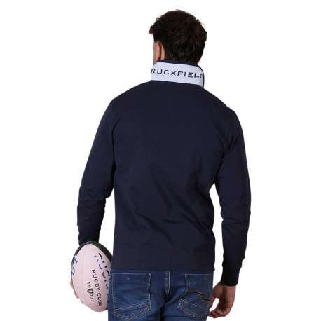 Polo en coton marine à motifs avec une coupe droite et un col à revers - Image 2