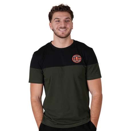 T-shirt en coton kaki à imprimé avec une coupe droite et un col rond