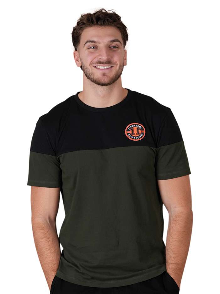 T-shirt en coton kaki à imprimé avec une coupe droite et un col rond