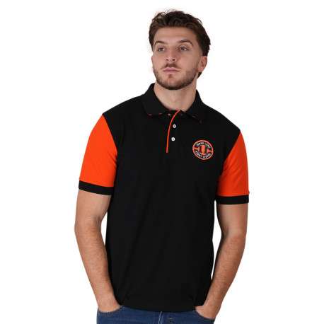 Polo en coton noir à imprimé avec une coupe droite et un col à revers