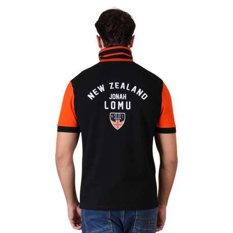 Polo en coton noir à imprimé avec une coupe droite et un col à revers - Image 2