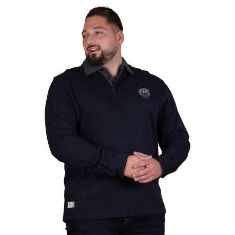 Polo en coton biologique marine à imprimé avec une coupe droite