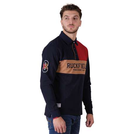 Polo en coton biologique marine à imprimé avec une coupe droite