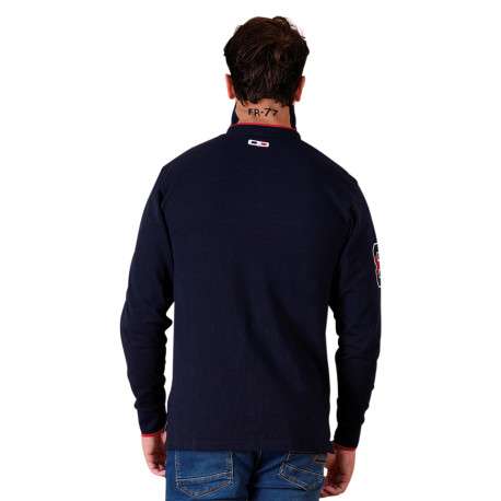 Polo en coton biologique marine à imprimé avec une coupe droite - Image 2