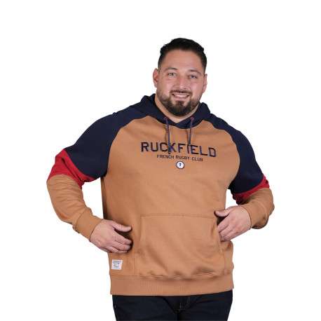 Sweat camel à imprimé avec une coupe droite et un col à capuche