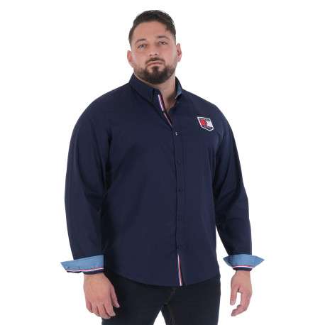 Chemise en coton marine à imprimé avec une coupe droite et un col boutonné