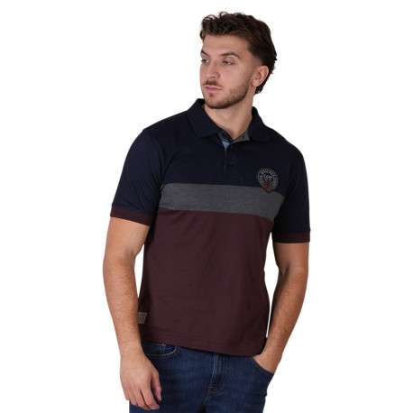 Polo en coton biologique marine uni avec une coupe droite et un col à revers