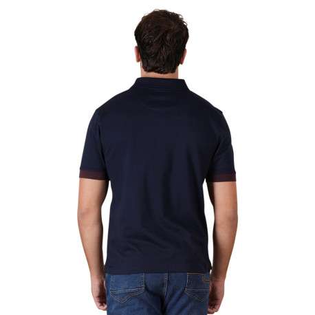 Polo en coton biologique marine uni avec une coupe droite et un col à revers - Image 2