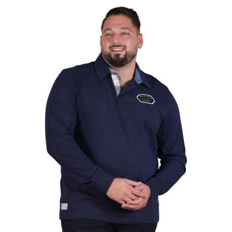 Polo en coton biologique bleu marine à imprimé avec une coupe droite