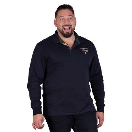 Polo en coton biologique marine à imprimé avec une coupe droite