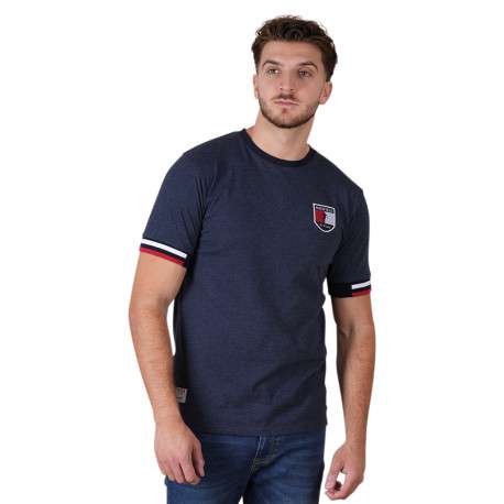 T-shirt en coton biologique indigo à imprimé avec une coupe droite