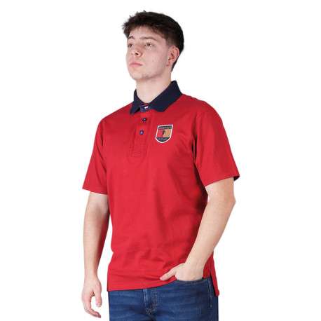 Polo en coton biologique rouge à imprimé avec une coupe droite