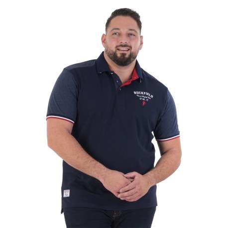 Polo en coton biologique marine à imprimé avec une coupe droite