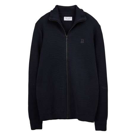 Gilet marine uni avec une coupe droite et un col montant zippé