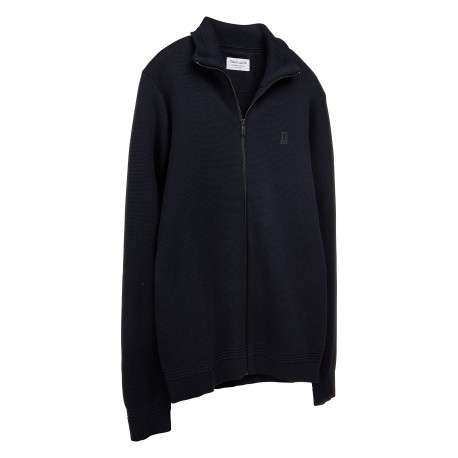 Gilet marine uni avec une coupe droite et un col montant zippé - Image 3