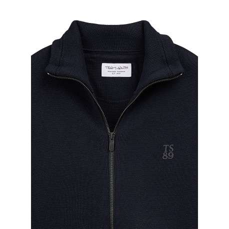 Gilet marine uni avec une coupe droite et un col montant zippé - Image 4