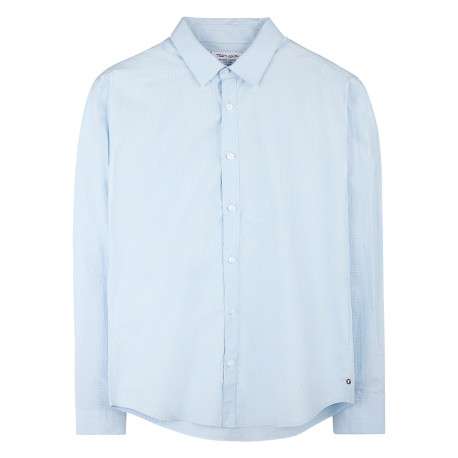 Chemise bleue géométrique avec une coupe droite et un col à revers