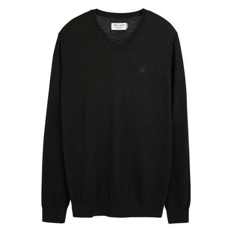 Pull noir uni avec une coupe droite et des manches courtes
