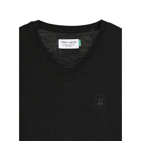 Pull noir uni avec une coupe droite et des manches courtes - Image 3