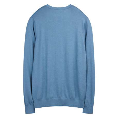 Pull bleu uni avec une coupe droite et des manches courtes - Image 2