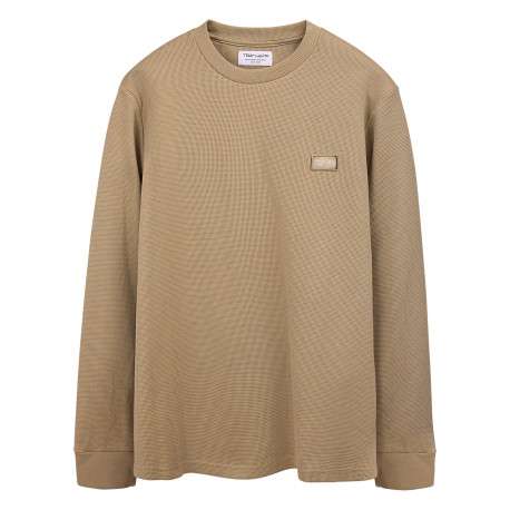 T-shirt beige uni avec une coupe droite et des manches longues