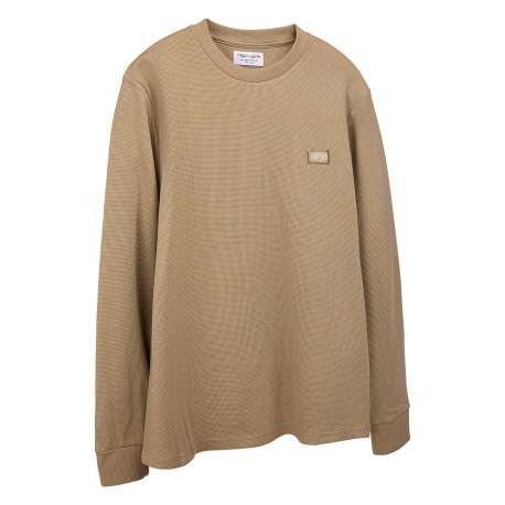 T-shirt beige uni avec une coupe droite et des manches longues - Image 3