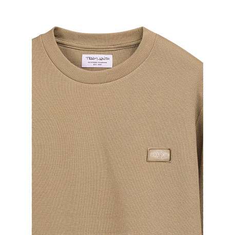 T-shirt beige uni avec une coupe droite et des manches longues - Image 4