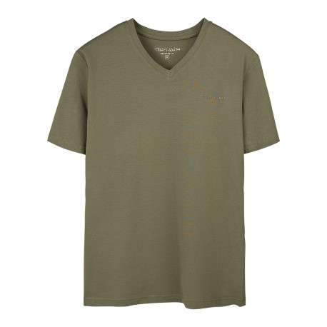 T-shirt kaki uni avec une coupe droite et des manches courtes